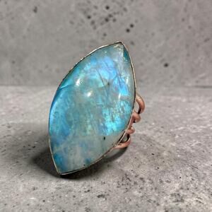 Blue Flash Moonstone 925 Silver Plated Ring